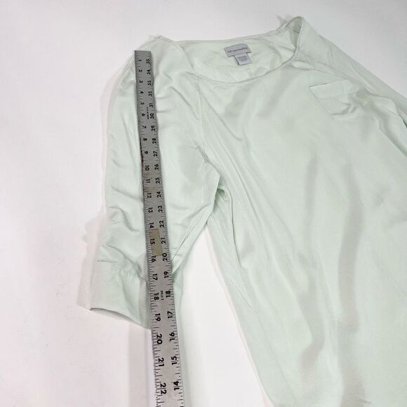Soft Surroundings Blouse Top Womens Large Mint Silk Ruched Quarter Sleeve Pocket - Picture 7 of 8